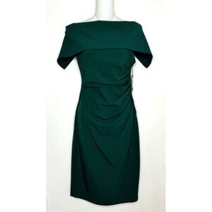 VINCE CAMUTO GREEN OFF THE SHOULDER BODY CON RUCHED DRESS SIZE 6 NWT $148